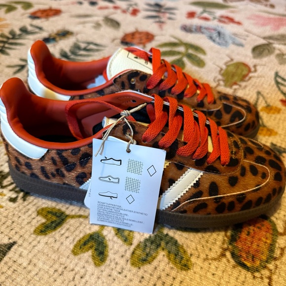 adidas Leopard Print Samba Sneakers with Cream Stripes and Red Accents - Picture 6 of 11